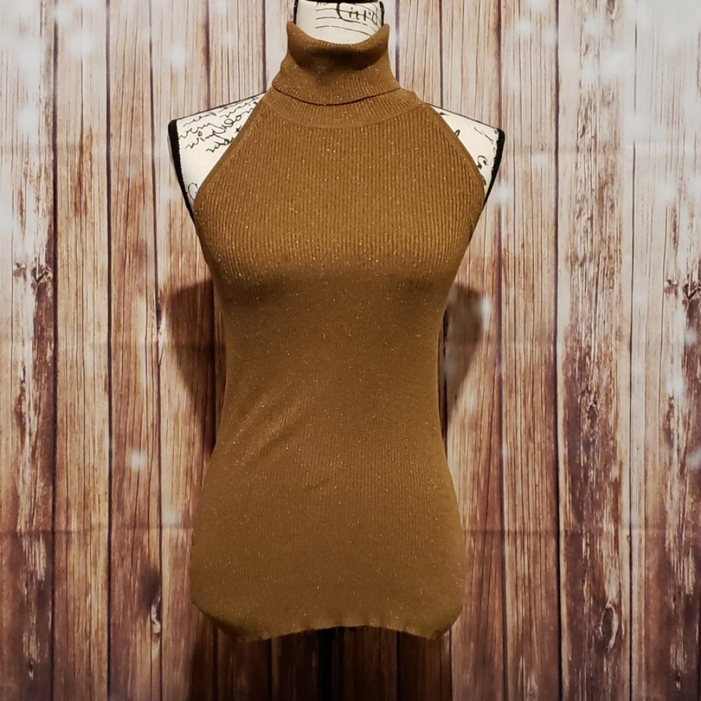 INC brown with sparkle Turtleneck Halter top